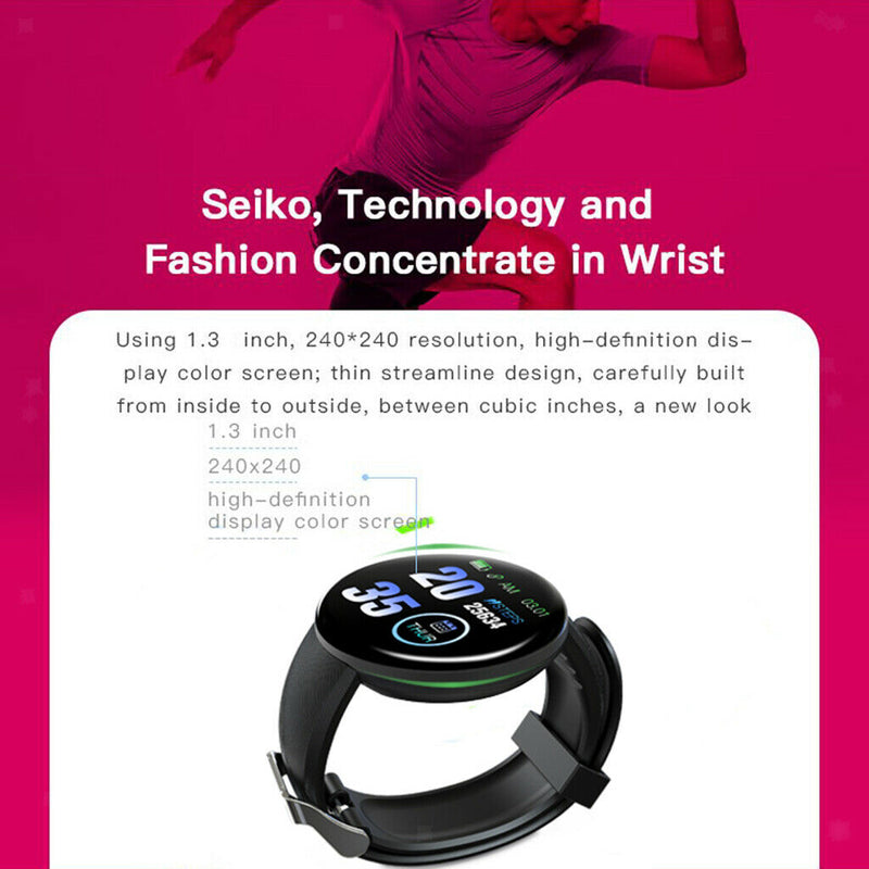 D18 Round Men Women Bluetooth Smart Watch Sport Smartwatch  Blue
