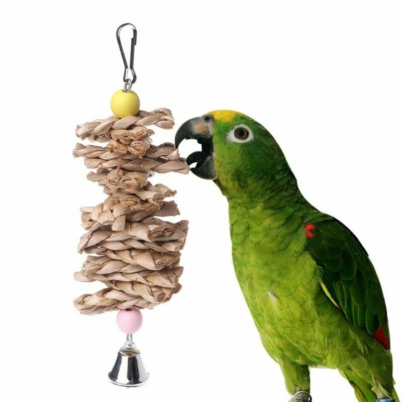 Bird Parrot Toys Natural Wooden Grass Chewing Bite Hanging Cage Accessories