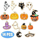 14pcs Enamel Alloy Mixed Halloween Series Bat Ghost Pendant Charms DIY Findings.