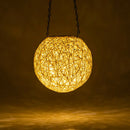 Decorative Solar LED Hanging Rattan Ball Light Patio Chandelier Porch Pathway