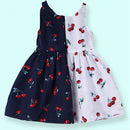 Girls Summer Dress Girl A Line Dress O-Neck Short Sleeeve Cherry Print Bow