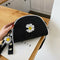 Women Canvas Crossbody Bag Semicircle Shoulder Flower Sling Handbag (Black)