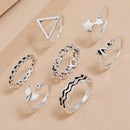 7pcs Daily Geometric Love Hollow Charm Knuckle Ring for Women Jewelry Gift