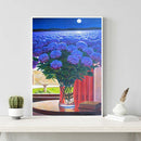 Painting By Numbers Kit DIY Blue Flowers Hand Paint Canvas Oil Art Picture