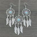 Bohemian Dreamcatcher Leaves Feather Pendant Necklace Earrings Jewelry Set FT