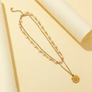 Women Coin Pendant Necklack Titanium Steel 2 Layers Clavicle Chain Jewelry