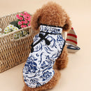 Puppy Dog China Fashion Style Blue and white floral Print T-shirt Summer Ve