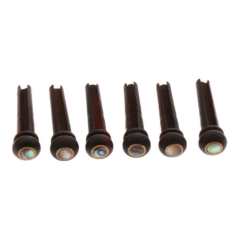 6 Pieces Wood Bridge Pins Shell Dot Inlay for Acoustic Guitar Rosewood