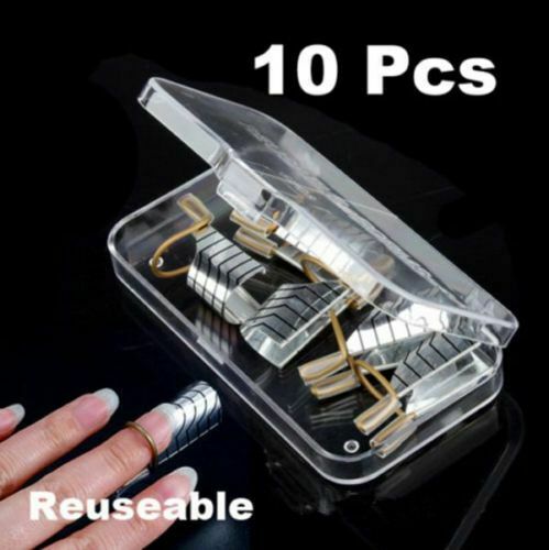 10PC Metal Nail Tips Extension Guide Form UV Gel Acrylic Nail Art Tools Reusable