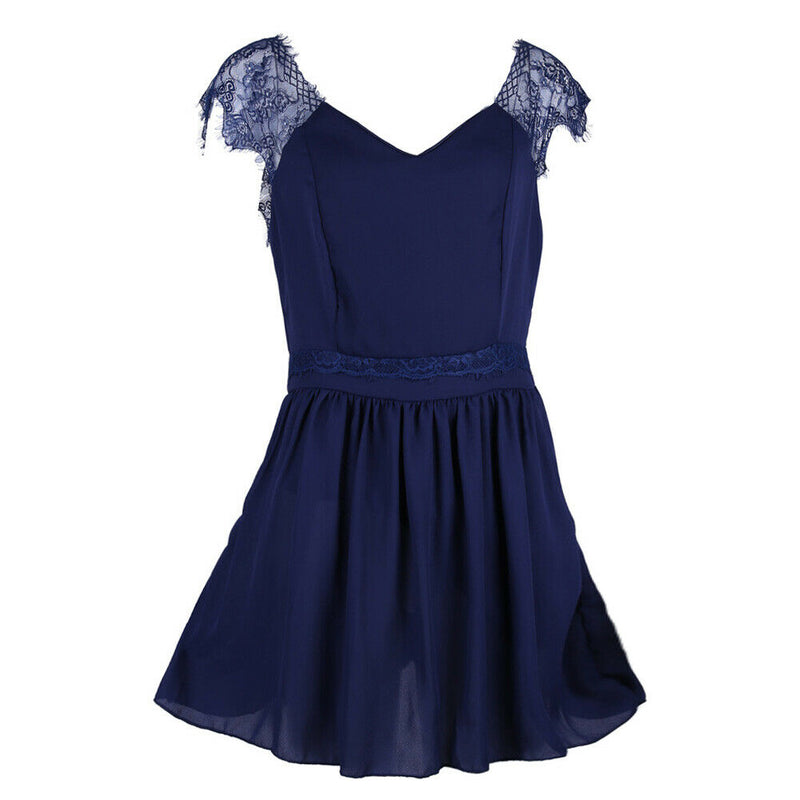 Womens Backless Lace Party Dress Fashion Strapless V Neck Bodycon Sundress
