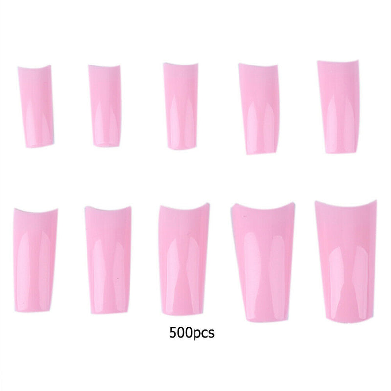 500pcs French Tips False Nail Half Cover Acrylic Gel Nail Art Tool (Pink) A