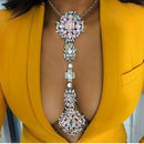 Women Sexy Necklace Blue Flower Beads Fashion Metal Body Chain Jewelry QHX