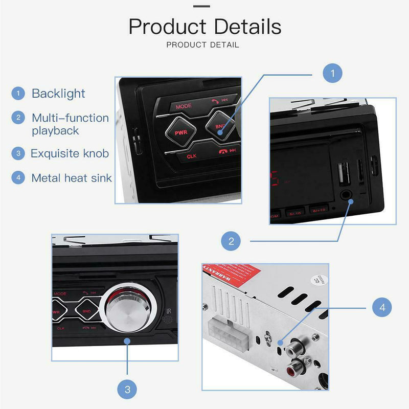 Single 1Din Car Stereo MP3 Music Player FM Radio AUX TF Card USB U Disk w/ RC