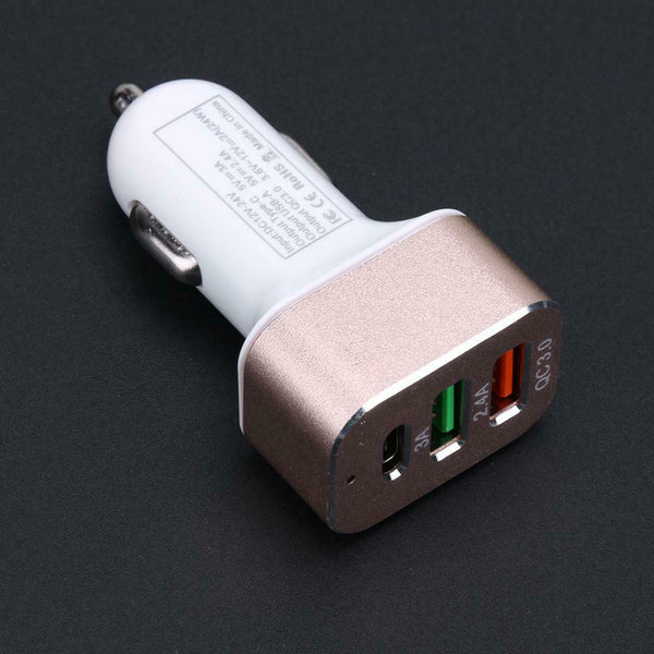 Micro USB Type-C QC3.0 3 Ports Car Charger Fast Charging for Smart Phones #gib