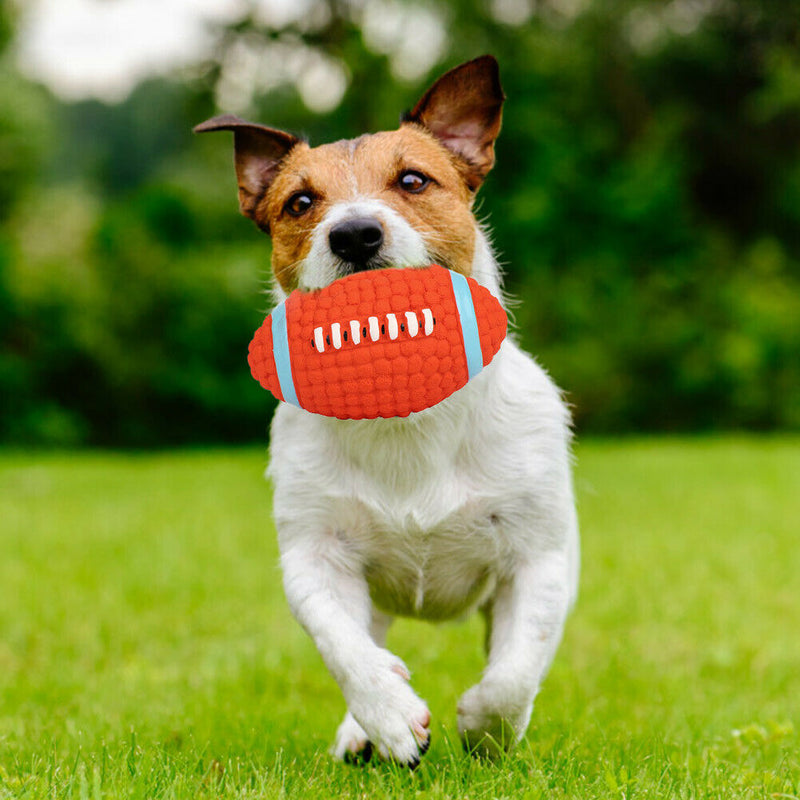 Pet Soft Latex Squeak Sound Molar Ball Dog Interactive Chew Toys (Rugby) A