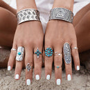 9pcs Fashion Bohemian Turquoise Arrow Ethnic Boho Open Midi Knuckle Ring Set