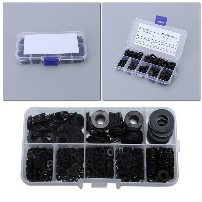 350pcs Black Nylon Flat Washer Assortment Kit Set Car Accessories