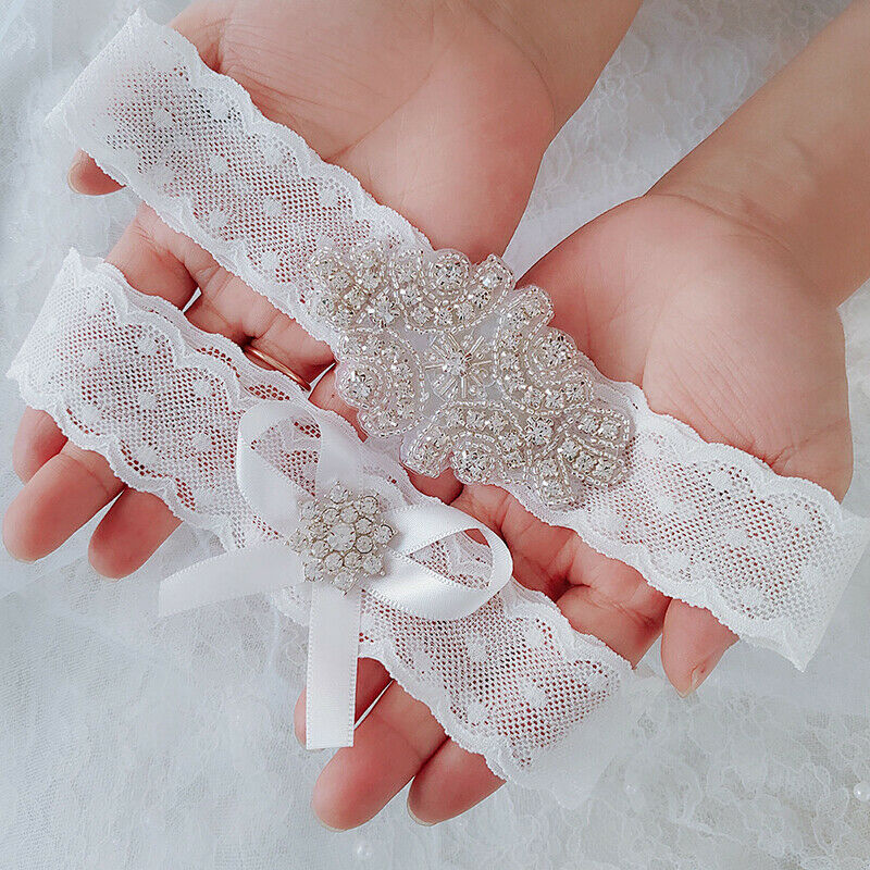 2pcs Wedding Garter Rhinestone Bow Lace Leg Ring White Sexy Garters Thigh Gift,a