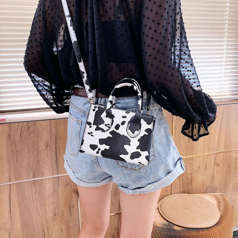 Women Handbag Animal Pattern PU Shoulder Portable Messenger Bag (White) A