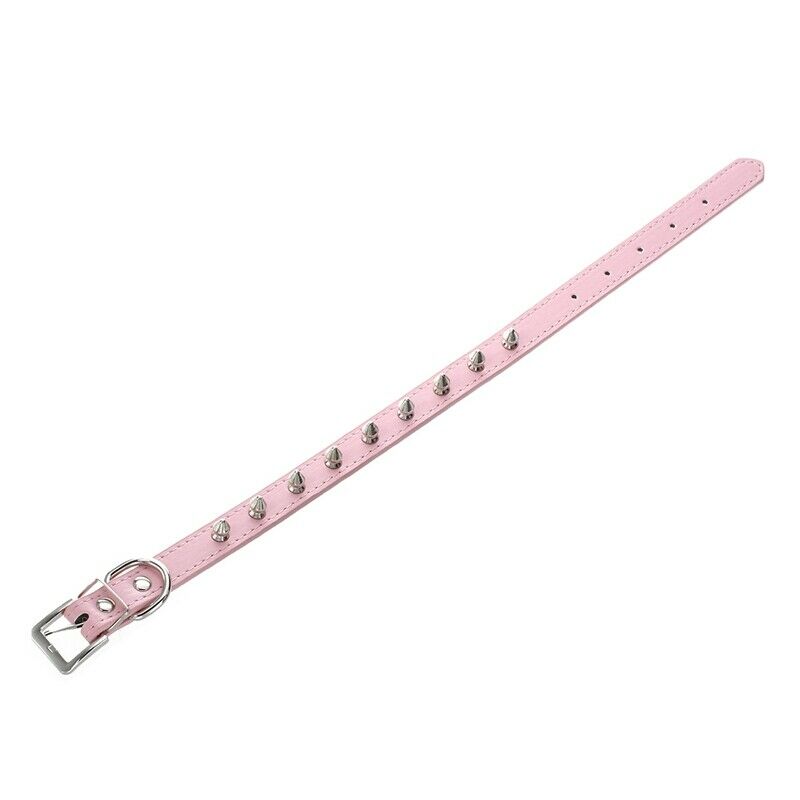 Pet Collar Dog Studded Collar PU Leather Pink Size M