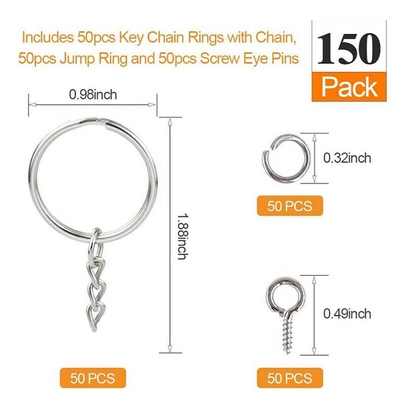 150pcs Key Ring with Chain Split Jump Rings with Screw Eye Pins DIY Keychain Hn
