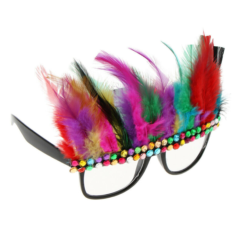Fun Colorful Feather Rhinestone Glasses Specs Beach Cocktail Party Eyeglasses