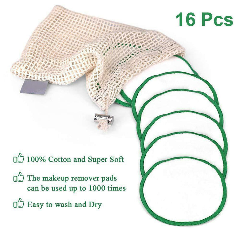 16Pcs Washable Cotton Pad Reusable Soft Makeup Removal Pad for Facial Cleaning