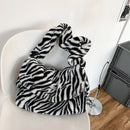 Autumn Zebra Pattern Shoulder Crossbody Bag Women Plush Large Capacity Tote