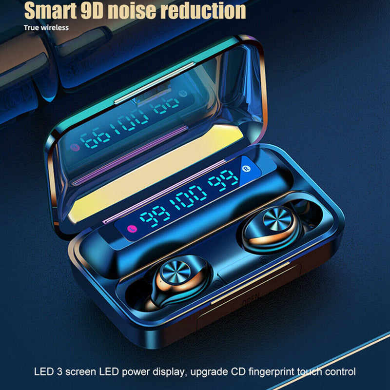 F9-9 TWS Bluetooth Waterproof LED Display Touch Control Earphones with Mic