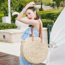 Women Bohemia Wind Beach Circle Round Rattan Straw Summer Travel Shoulder B