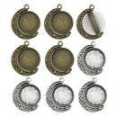 30x/set Moon Rotation Double Sided  Round Pendant Trays Glass Cabochon Base J`US