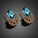 Luxury Jewelry Marine Blue Crystal Hollow out Rhinestone Ear Studs Earrings