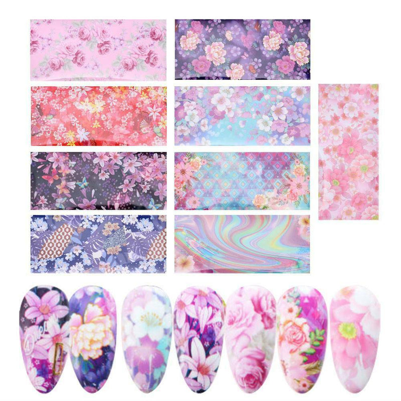 Flower Transfer Manicure Decor Nail Foil Nail Art Stickers Holographic Decals*10