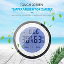 Indoor Black Round Touch Screen Digital Alarm Clock Thermometer Hygrometer