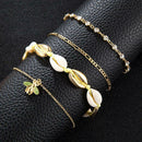 4pcs Boho Bee Shell Rhinestone Anklet Women Beach Food Chain Jewelry Gifts
