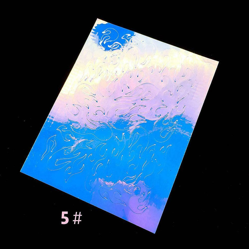 16pcs/set Self-adhesive Fashion Flame Reflections Nail Art Stickers Decor A