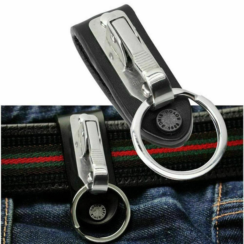 Leather Detachable Belt Buckle Clip Chain Keychain Key Ring Holder Stainless US.