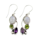 Sliver Plated Crystal Rainbow Moonstone Drop Dangle Hook Earrings StudsJewelr OZ