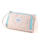 Simple Canvas Lattice Large Capacity Stationery Bag Cosmetic Package (D) A