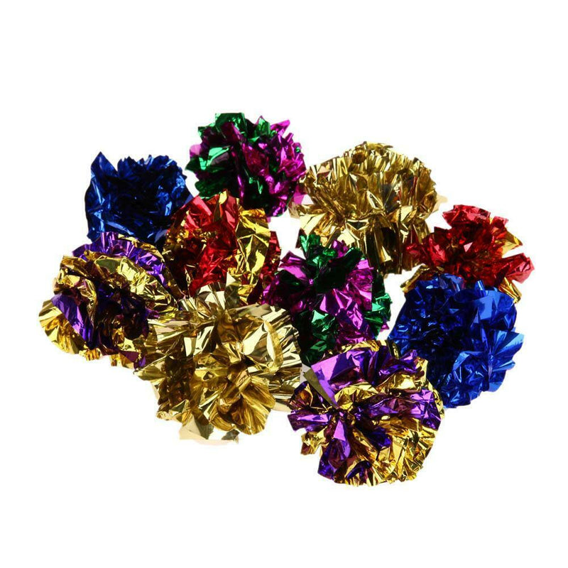 12Pcs Mylar Cats Pet Toys Balls Crinkle Sound Shiny Ring Paper Kitten Play Balls