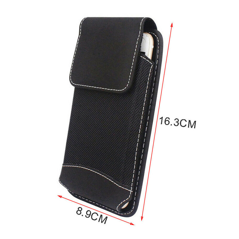 For 5.5 Inch Phone Belt Bag Black Flip Holder Pouch Universal w/ Carabiner Hook
