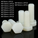50pc M5 x (8-50mm) White Plastic Nylon Hexagon Head Cap Set Screw Hex Bolt Kit
