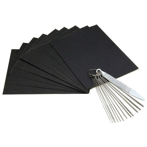 Guitar Bridge Saddle Nut Files Set- Sand Paper and Metal Needle Files of 13