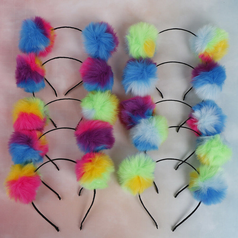 Multicolour sweet girls kids cute hairband rabbit plush big hair ball headban Gw