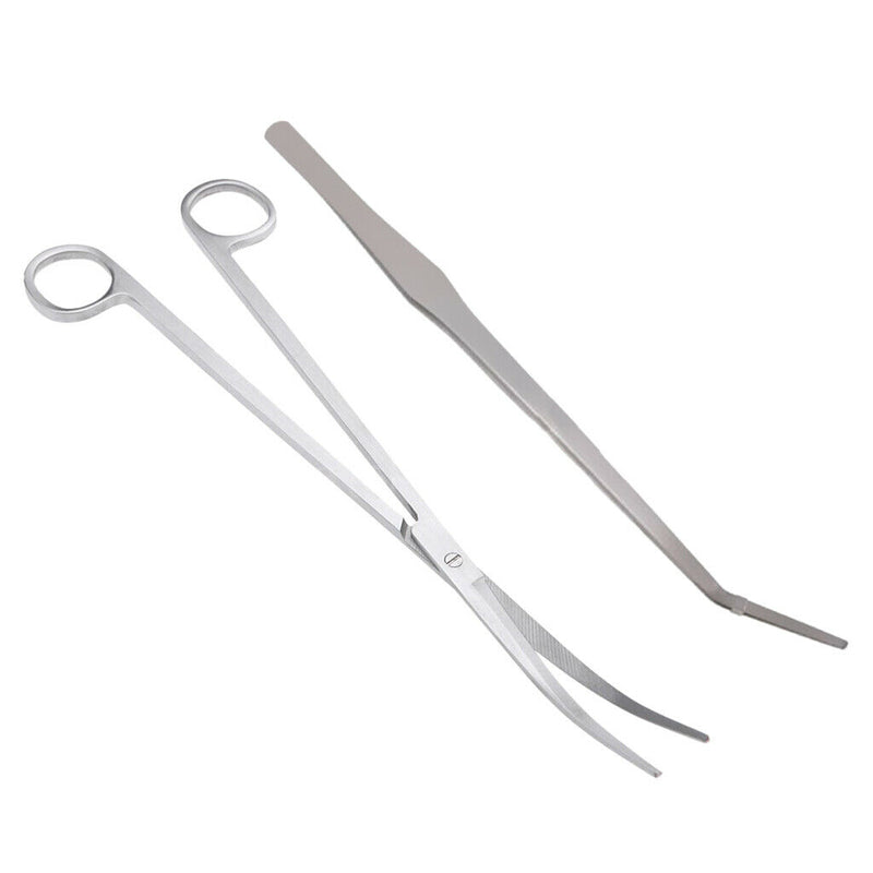 Stainless Steel Aquarium Live Tank Plant Landscaping Elbow Scissor & Tweezer