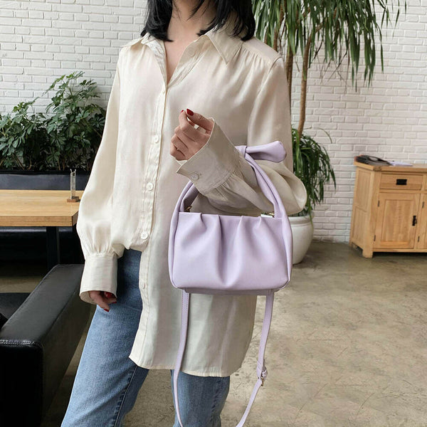 Retro Women Tote Bag Soft PU Shoulder Handbag Female Cloud Clutch (Purple) A#S