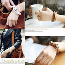 Unisex European Fashion Multilayer Simple Knit Leather Bracelet (Black) A