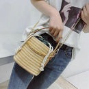 Women Straw Handbag Tote Summer Holiday Woven Bucket Bag Leisure Chain Shou H9W7