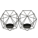 2Pcs IRON HOLLOW GEOMETRIC PILLAR CANDLE HOLDER CAGE LANTERN WEDDING Black