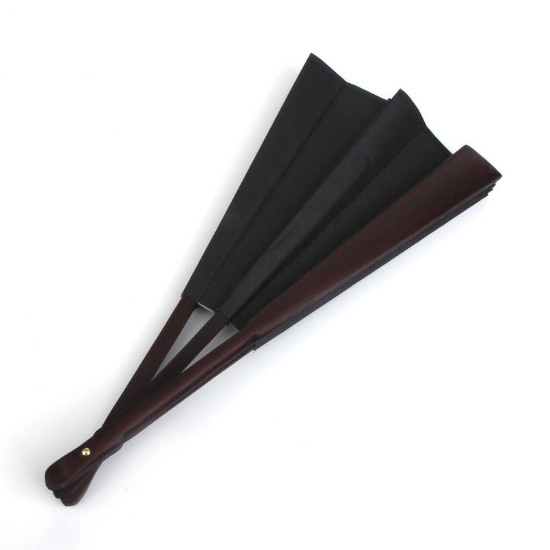 Men's Black Spun Silk Calligraphy Painting Writing Dancing Folding Hand Fan